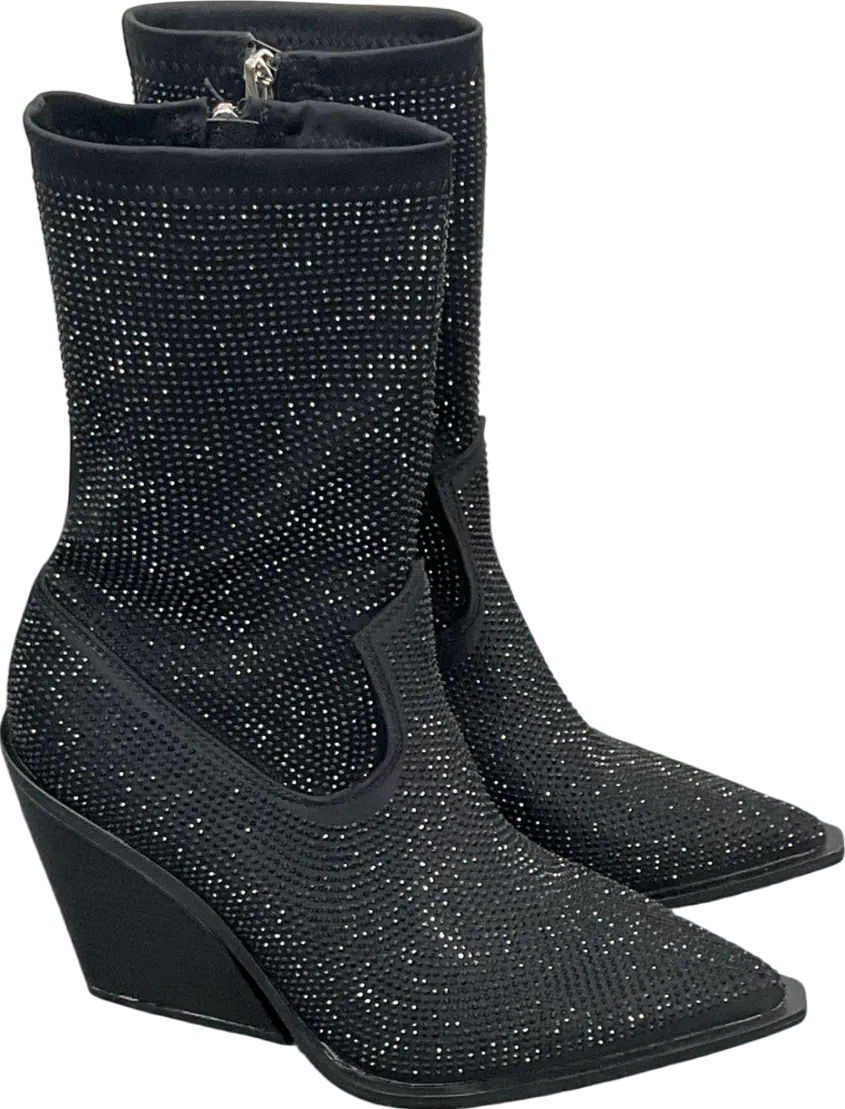 Public Desire Black Wild One Dimante Western Cowboy Boots UK 4 EU 37 