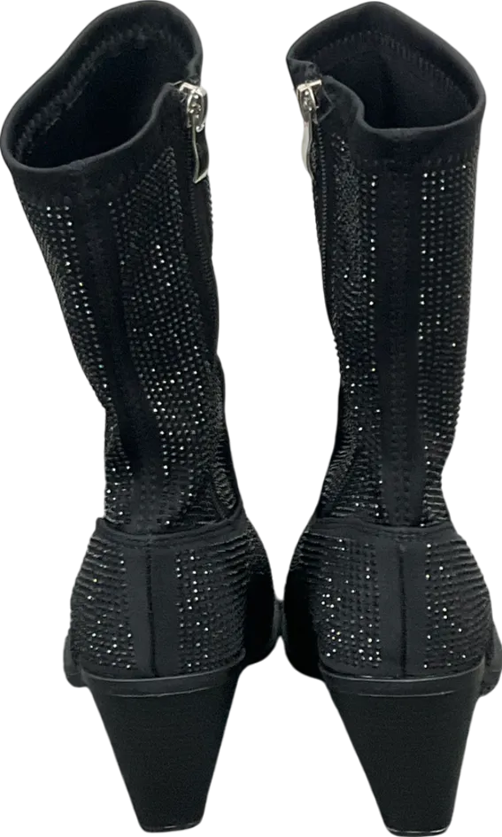 Public Desire Black Wild One Dimante Western Cowboy Boots UK 4 EU 37 