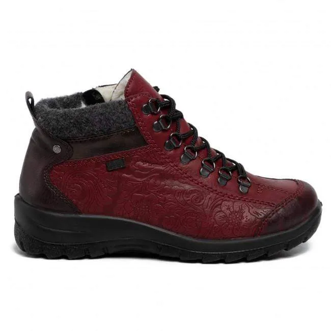Rieker Women's Lace & Zip Ankle Boots- Red