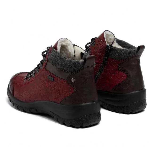 Rieker Women's Lace & Zip Ankle Boots- Red