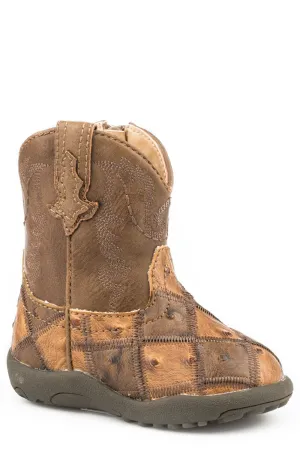 Roper Infant Unisex Cowbabies Bird Blocks Tan Faux Leather Cowboy Boots