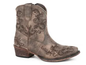 Roper Womens Short Stuff Vintage Brown Faux Leather Cowboy Boots