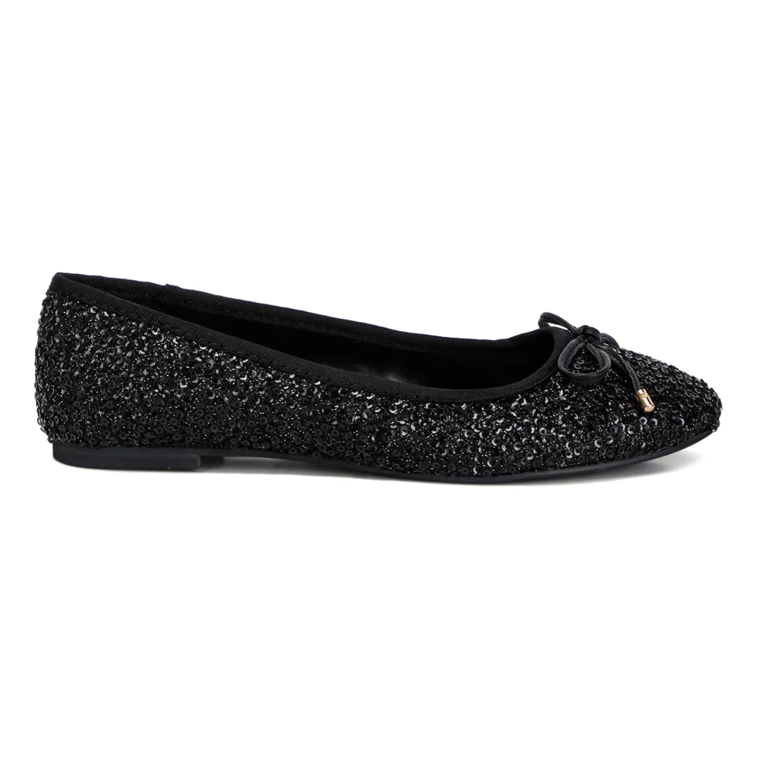 Sequin Embellished Ballet Flats In Black