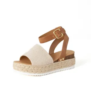 Soda Topic Beige Tan Espadrilles Ankle Strap Studded Open Toe Wedge Heel Sandals