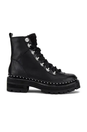 Steve Madden Rainier Silver hardware Lace-up front Ankle Fashion Boots Black Leather (9, Black Leather)