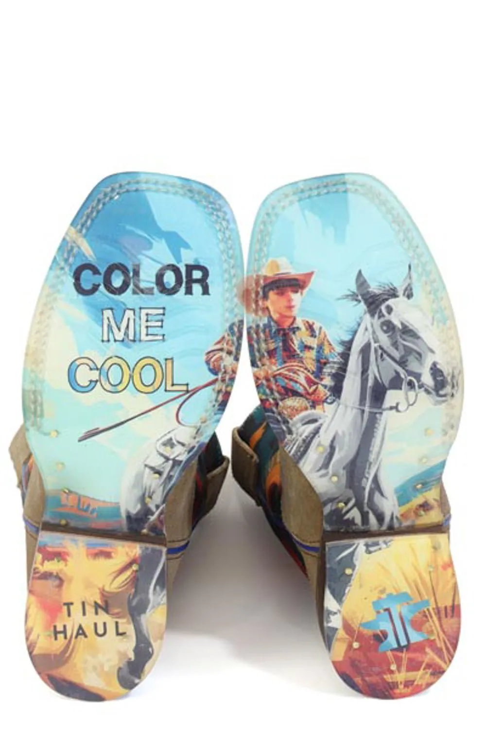Tin Haul Kids Unisex Color Me Cool Tan/Multi Leather Cowboy Boots