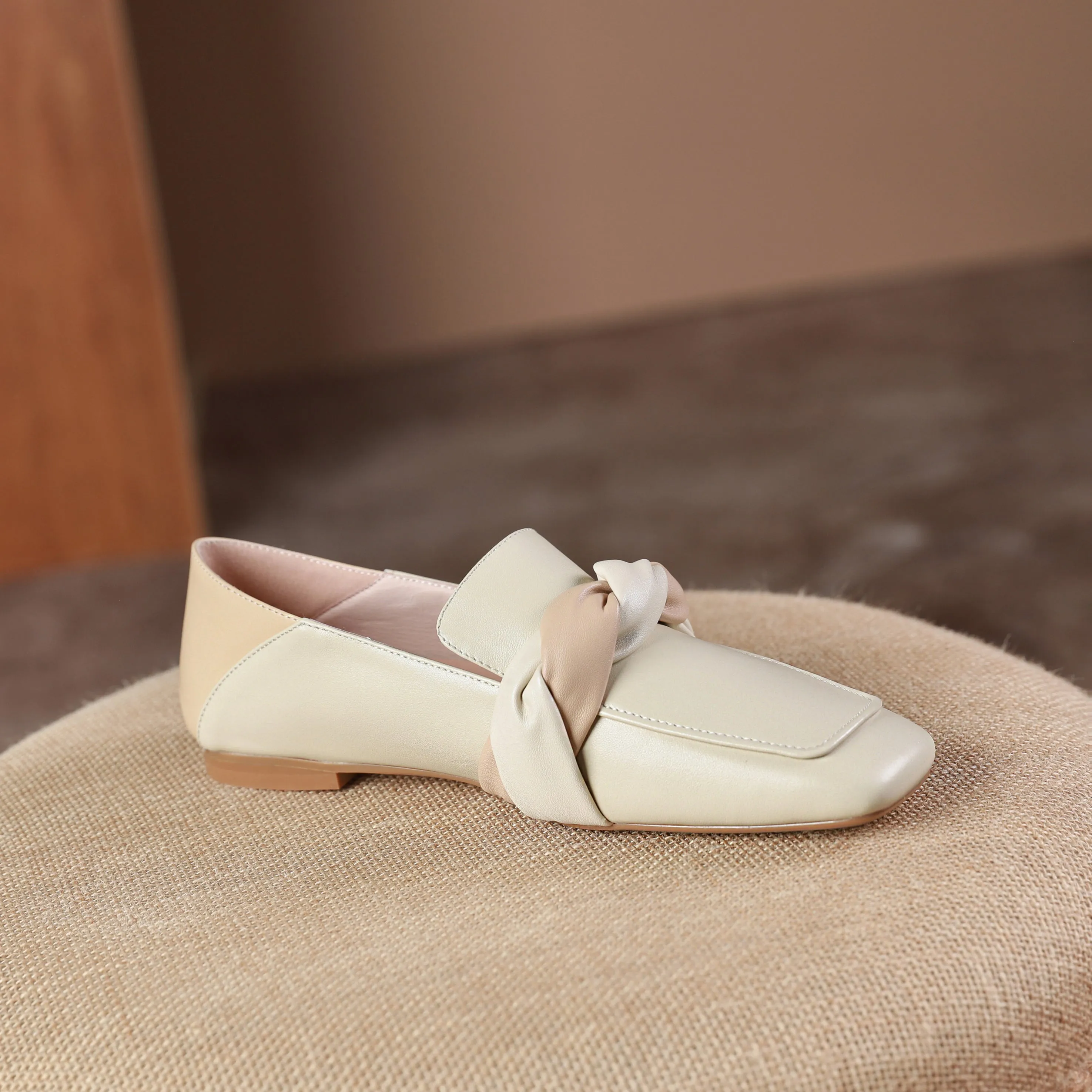 TinaCus Women's Assorted Colors Genuine Leather Square Toe Handmade Knot Comfot Slip On Flat Shoes