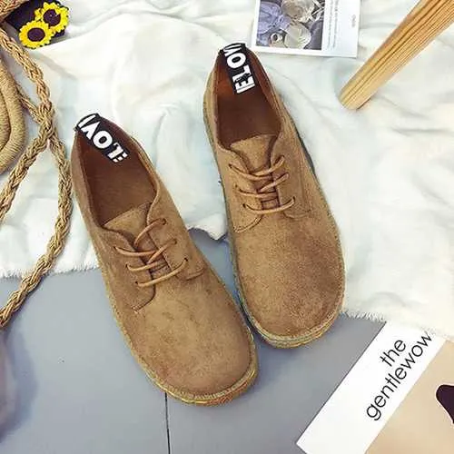 US Size 5-11 Women Lace Up Casual Round Toe Comfortable Flat Loafers