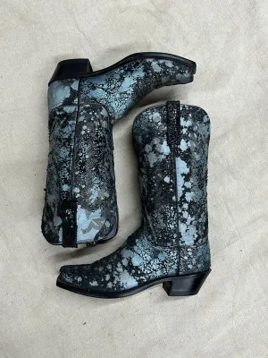 Vintage Blue and Grey Speckled Cowboy Boots
