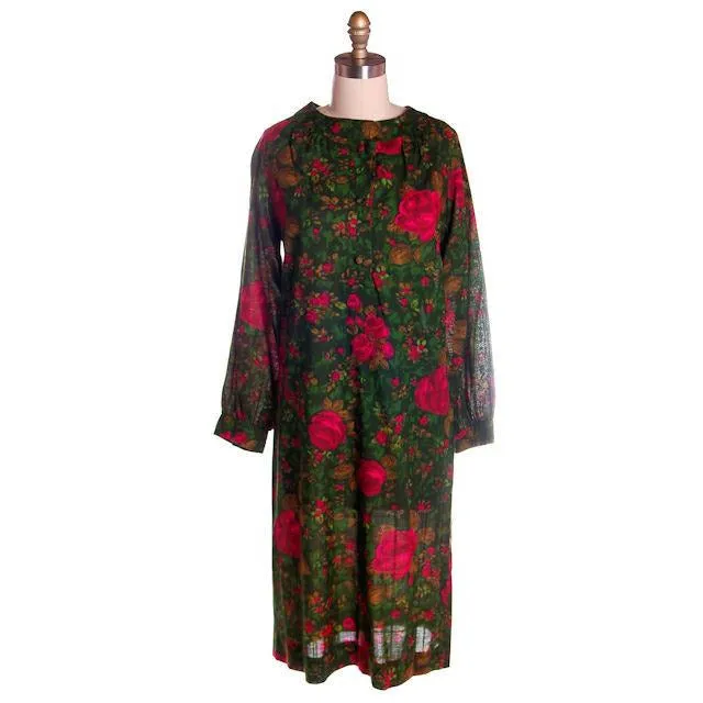 Vintage Dress/Tunic   Zacari Rose Printed 1960s Cotton Sz M-L