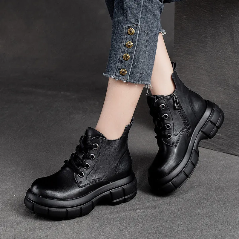 Women Minimalist Classic Leather Thick Soled Boots