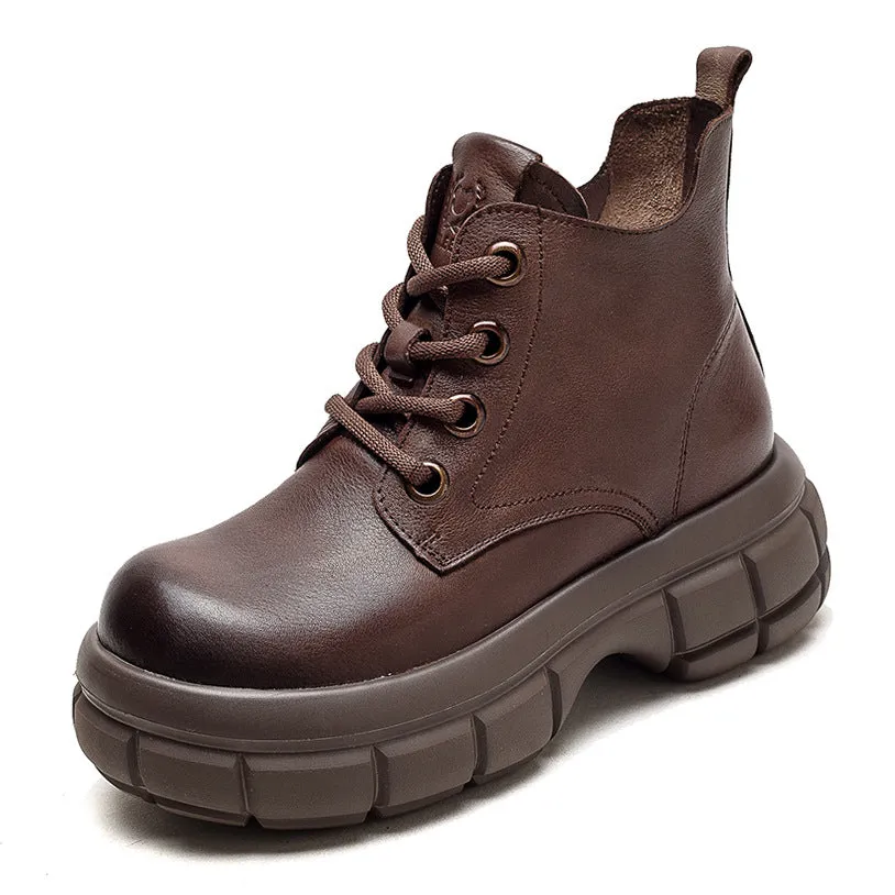 Women Minimalist Classic Leather Thick Soled Boots