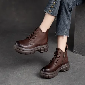 Women Minimalist Classic Leather Thick Soled Boots
