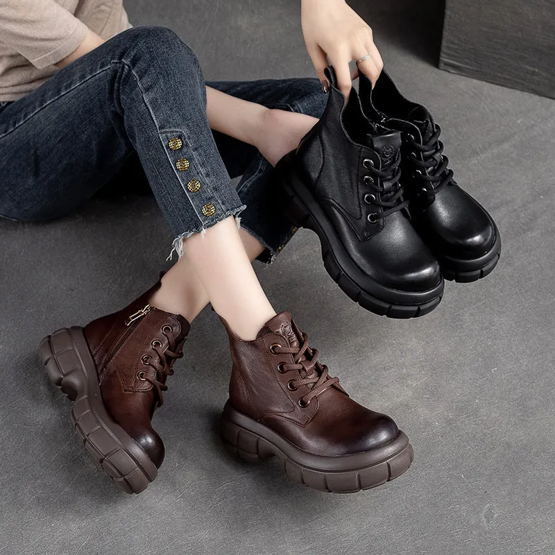 Women Minimalist Classic Leather Thick Soled Boots