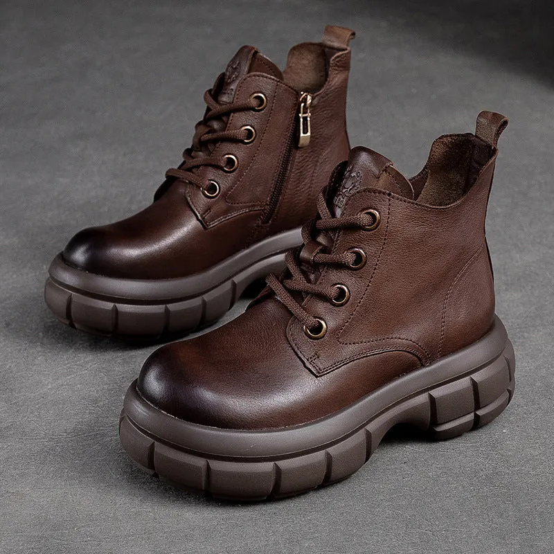 Women Minimalist Classic Leather Thick Soled Boots