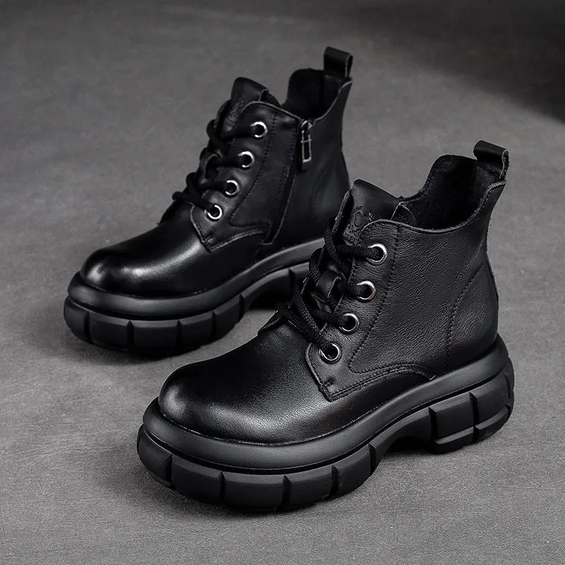 Women Minimalist Classic Leather Thick Soled Boots
