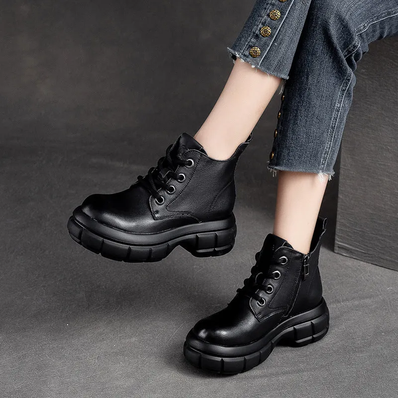 Women Minimalist Classic Leather Thick Soled Boots