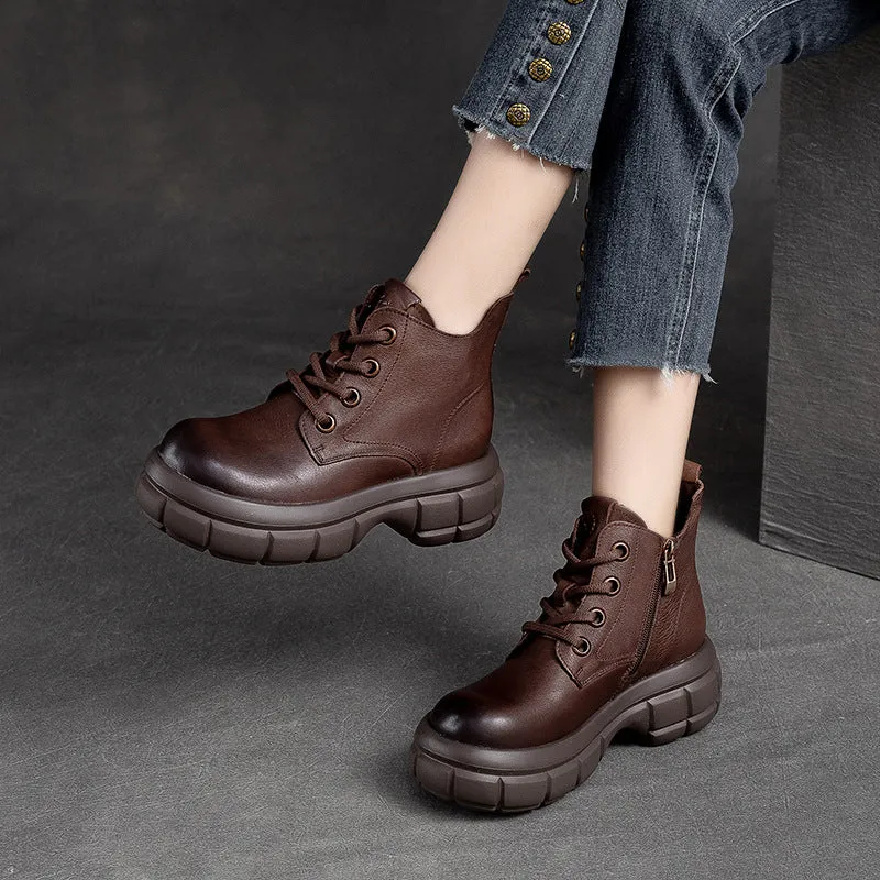Women Minimalist Classic Leather Thick Soled Boots