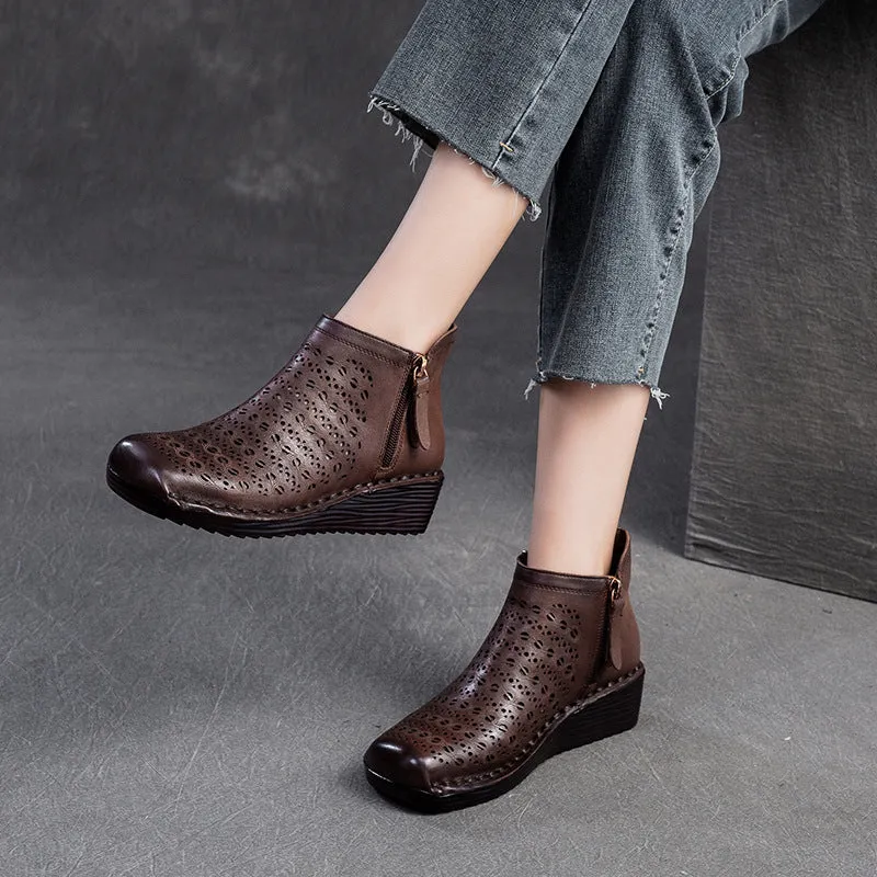 Women Minimalist Hollow Leather Casual Ankle Boots