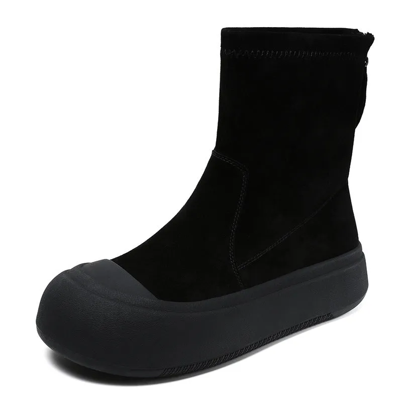 Women Minimalist Leather Thick Soled Casual Boots