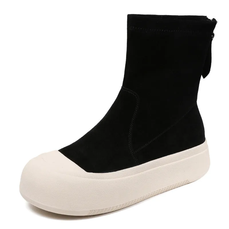 Women Minimalist Leather Thick Soled Casual Boots
