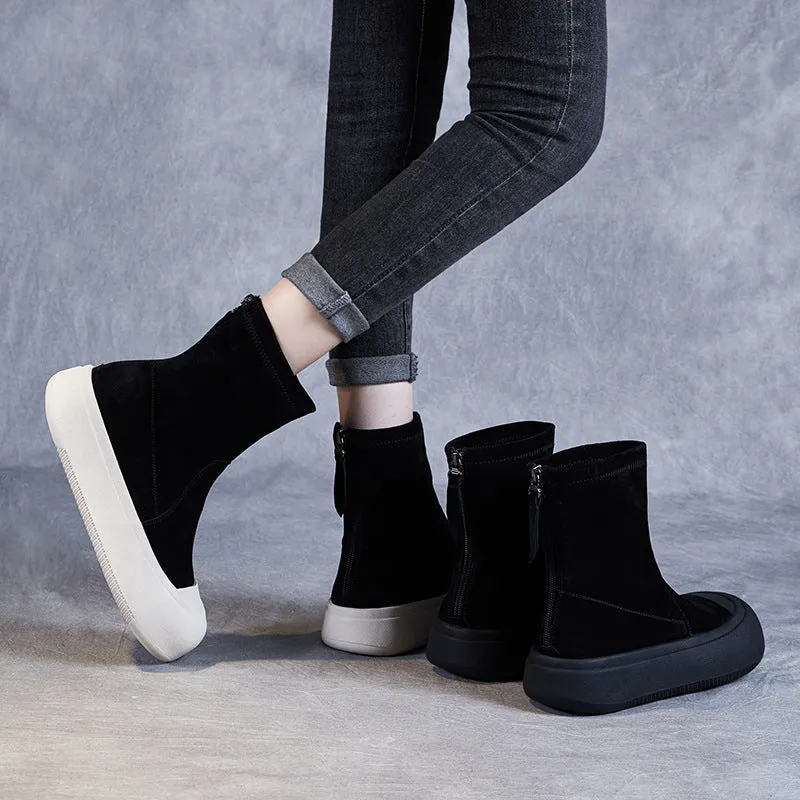 Women Minimalist Leather Thick Soled Casual Boots