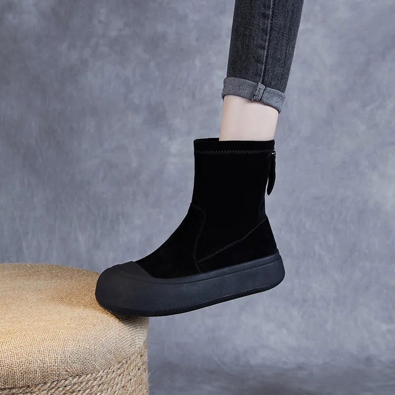 Women Minimalist Leather Thick Soled Casual Boots