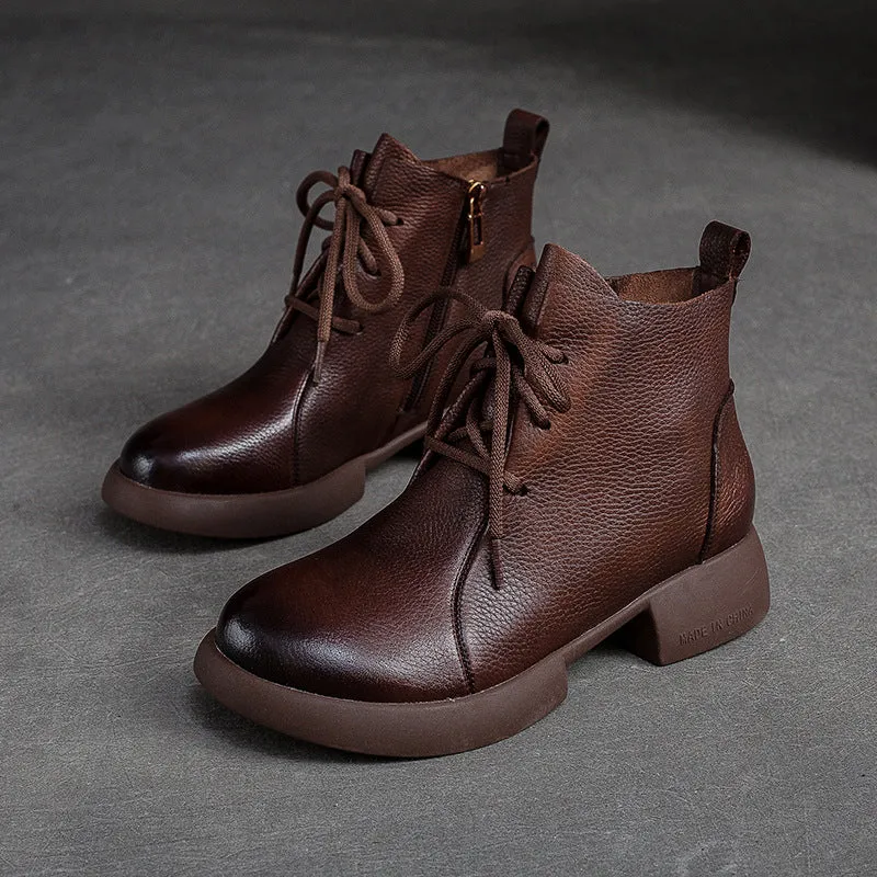 Women Minimalist Retro Leather Casual Ankle Boots