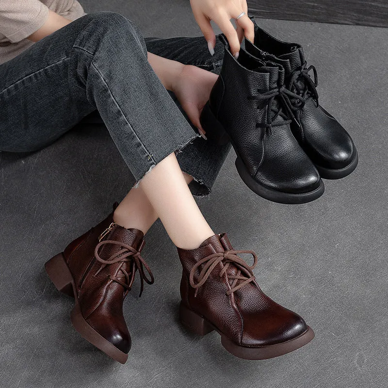 Women Minimalist Retro Leather Casual Ankle Boots