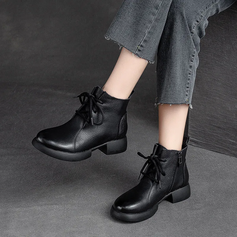 Women Minimalist Retro Leather Casual Ankle Boots