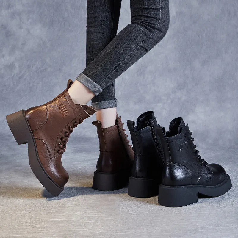 Women Minimalist Soft Leather Thick Soled Boots