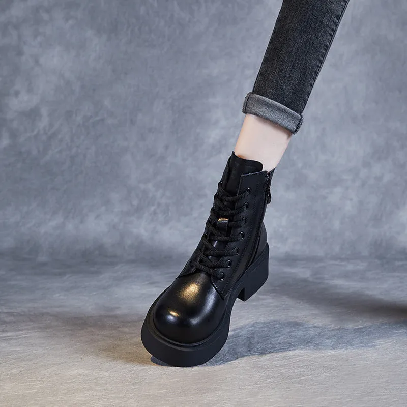 Women Minimalist Soft Leather Thick Soled Boots