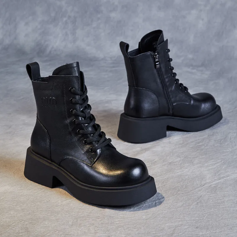 Women Minimalist Soft Leather Thick Soled Boots