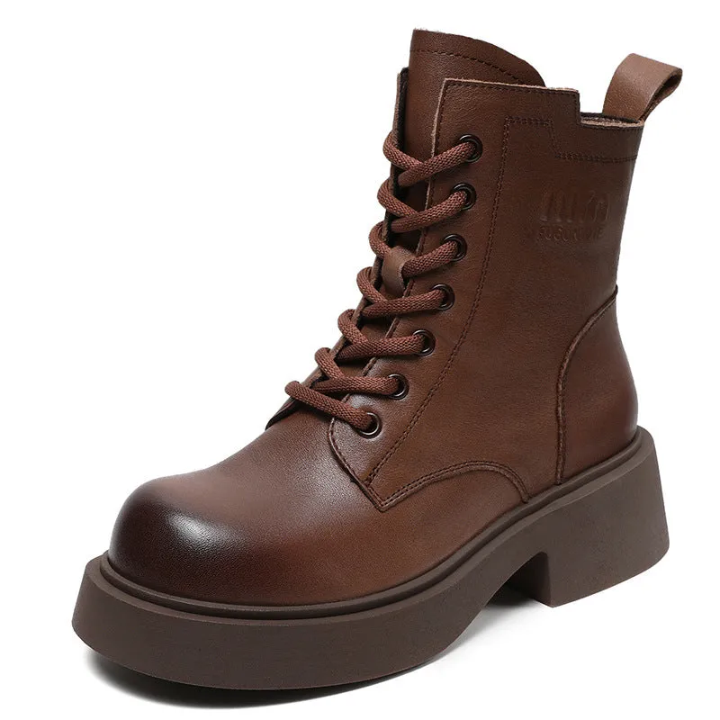 Women Minimalist Soft Leather Thick Soled Boots