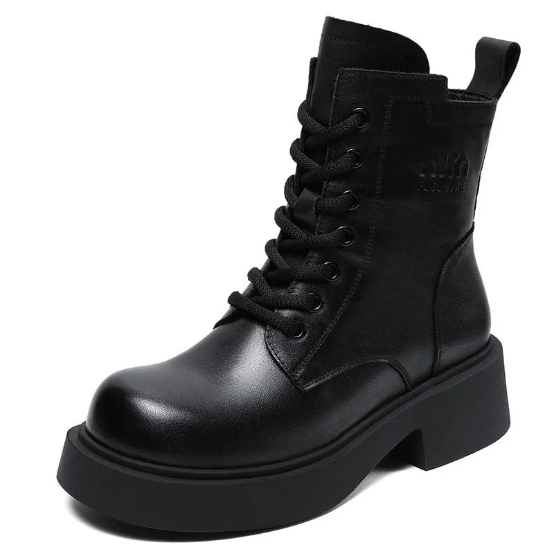 Women Minimalist Soft Leather Thick Soled Boots