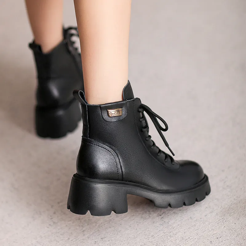 Women Retro Leather Minimalist Chunky Sole Boots