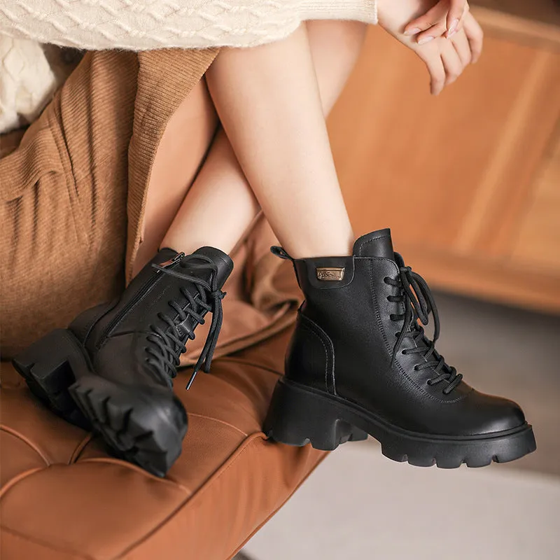 Women Retro Leather Minimalist Chunky Sole Boots