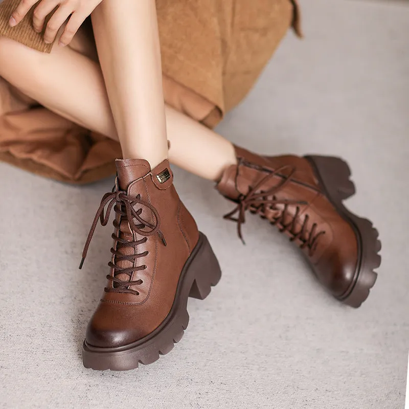 Women Retro Leather Minimalist Chunky Sole Boots