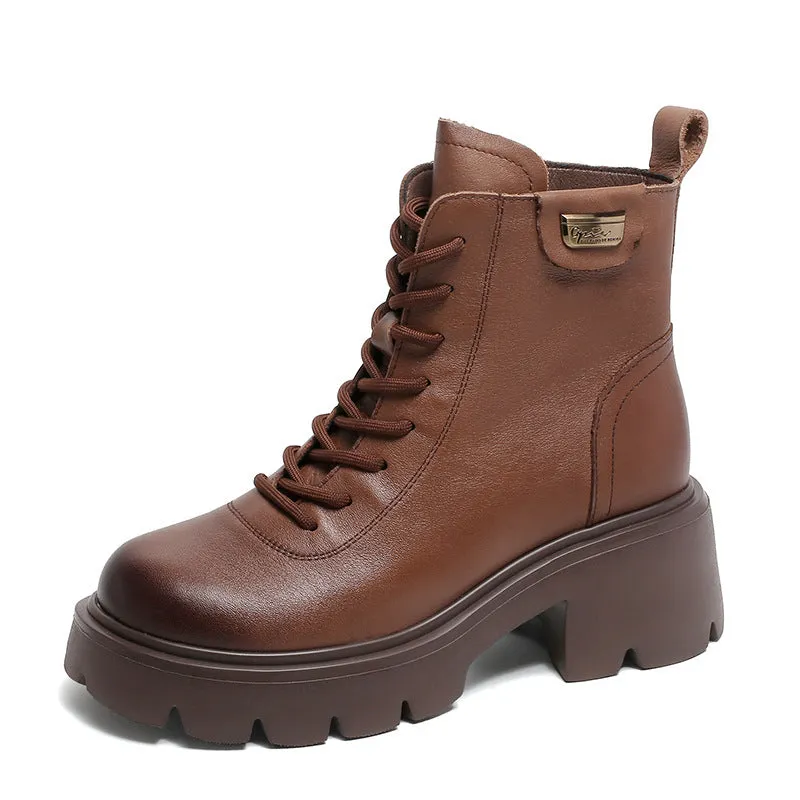 Women Retro Leather Minimalist Chunky Sole Boots