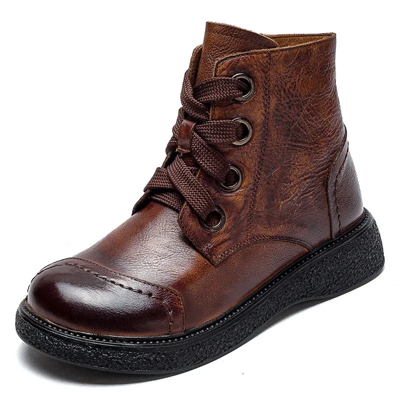 Women Retro Minimalist Leather Casual Boots