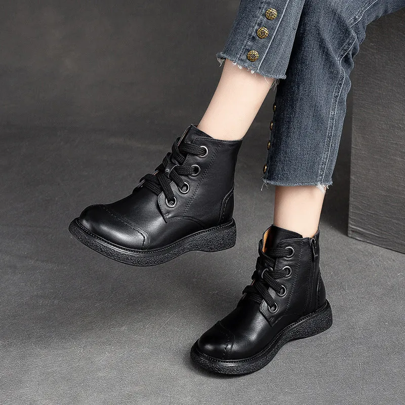 Women Retro Minimalist Leather Casual Boots