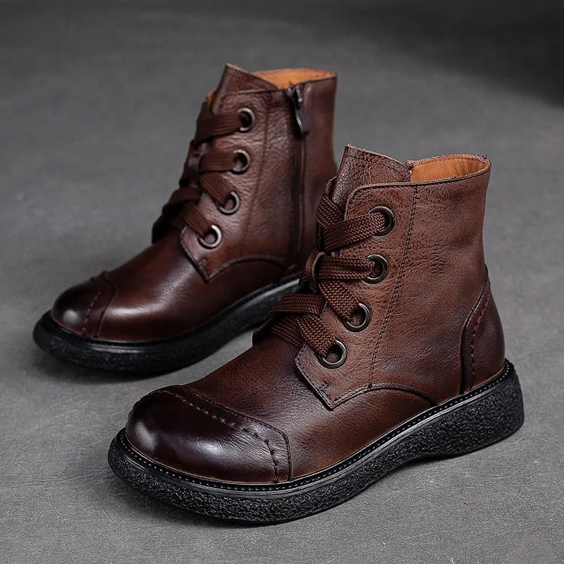 Women Retro Minimalist Leather Casual Boots