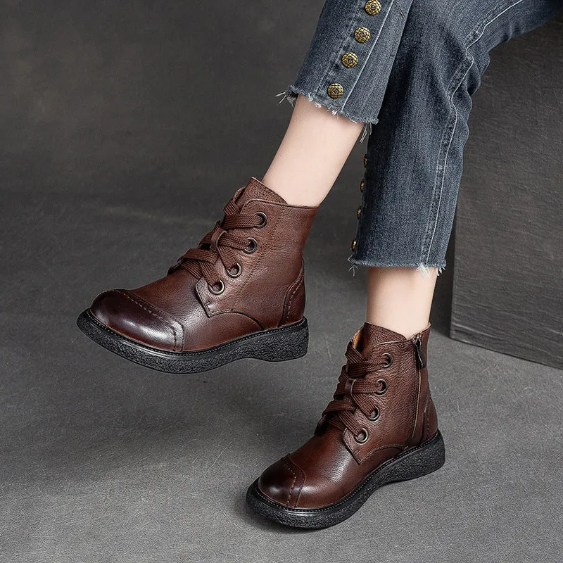 Women Retro Minimalist Leather Casual Boots