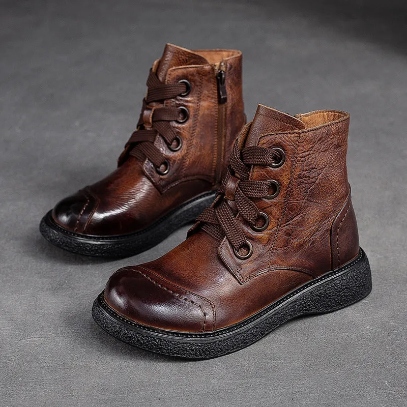 Women Retro Minimalist Leather Casual Boots