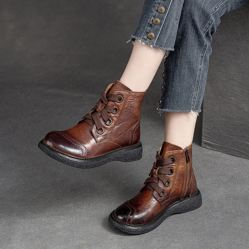 Women Retro Minimalist Leather Casual Boots