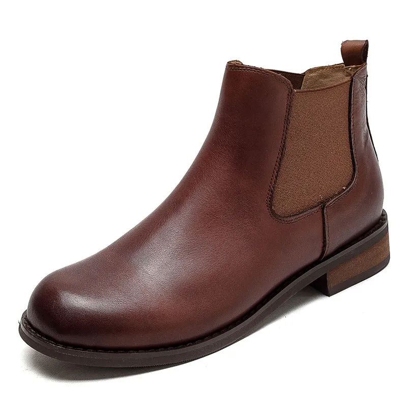 Women Retro Minimalist Leather Flat Ankle Boots