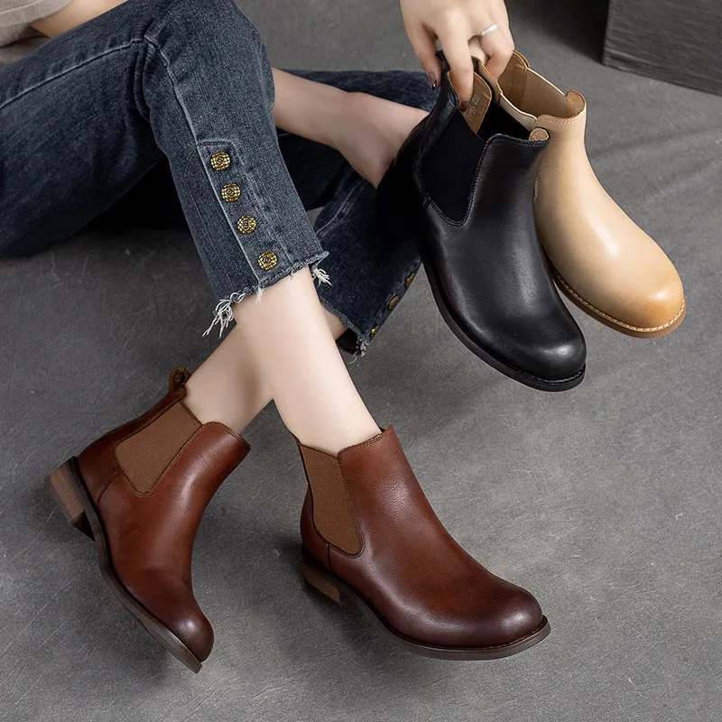 Women Retro Minimalist Leather Flat Ankle Boots