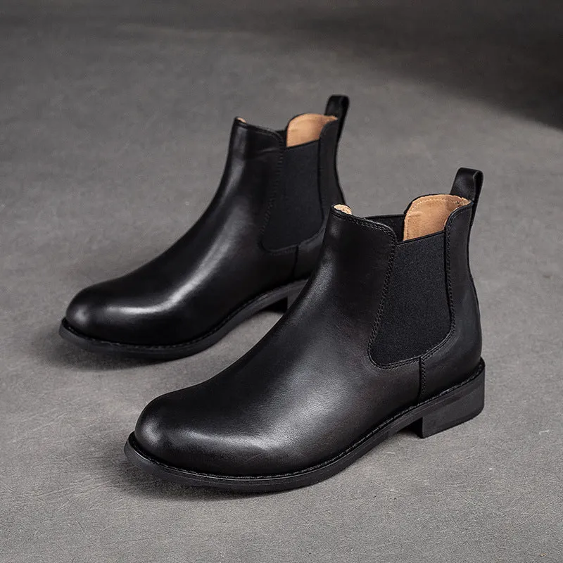Women Retro Minimalist Leather Flat Ankle Boots