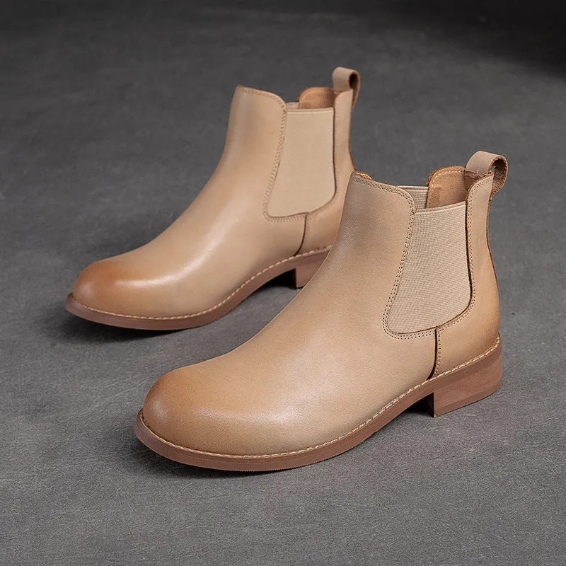 Women Retro Minimalist Leather Flat Ankle Boots