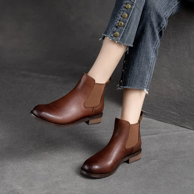 Women Retro Minimalist Leather Flat Ankle Boots